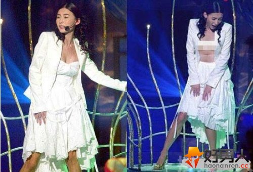 张柏芝演唱会衣服不慎滑落
