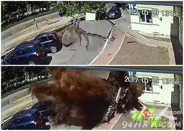 马路地面瞬间爆起惊悚一幕:吓坏过路女子